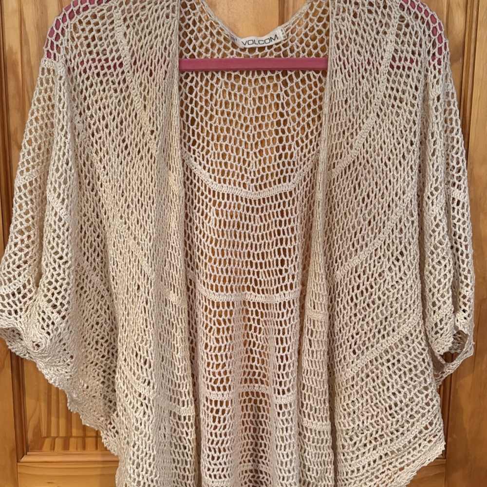 Volcom Women's Open-Knit Cream Poncho